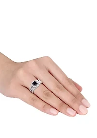 1.5 ct. t.w. Black and White Diamond Halo 3 Piece Bridal Set 10K Gold