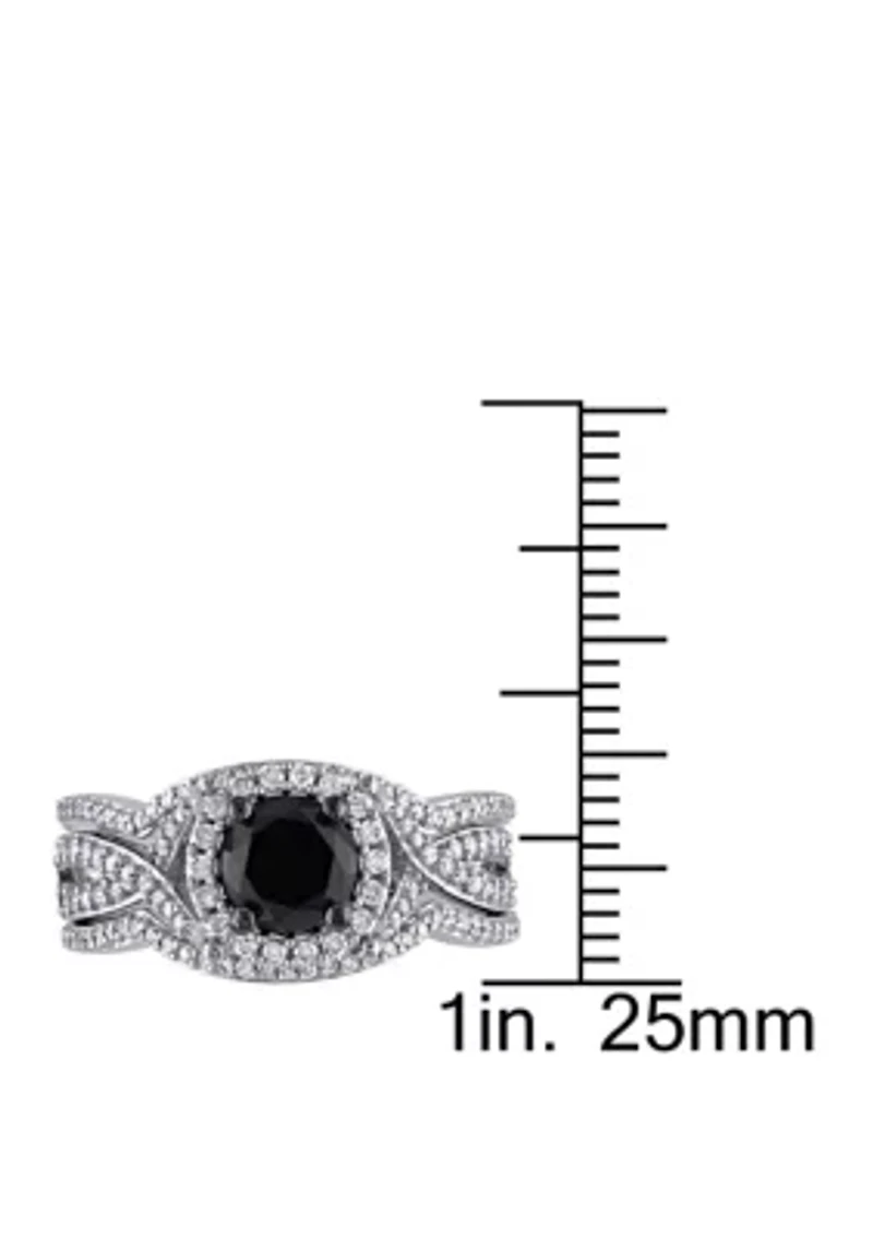 1.5 ct. t.w. Black and White Diamond Halo 3 Piece Bridal Set 10K Gold