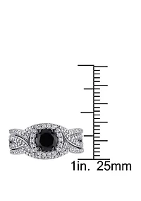 1.5 ct. t.w. Black and White Diamond Halo 3 Piece Bridal Set 10K Gold