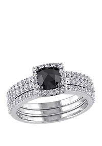 3/4 ct. t.w. Black Diamond and 4/5 Lab Created White Sapphire 3 Piece Bridal Set 10K Gold