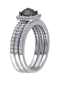 3/4 ct. t.w. Black Diamond and 4/5 Lab Created White Sapphire 3 Piece Bridal Set 10K Gold