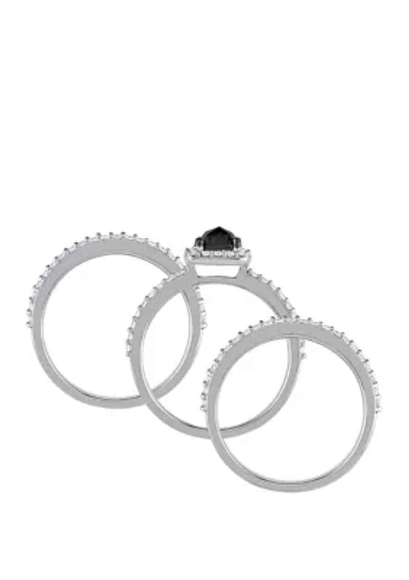 3/4 ct. t.w. Black Diamond and 4/5 Lab Created White Sapphire 3 Piece Bridal Set 10K Gold