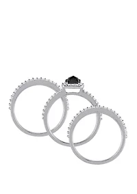 3/4 ct. t.w. Black Diamond and 4/5 Lab Created White Sapphire 3 Piece Bridal Set 10K Gold