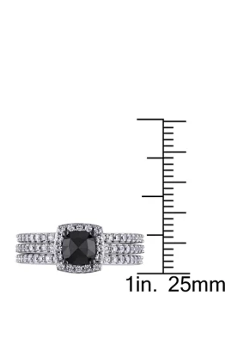 3/4 ct. t.w. Black Diamond and 4/5 Lab Created White Sapphire 3 Piece Bridal Set 10K Gold
