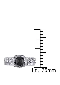 3/4 ct. t.w. Black Diamond and 4/5 Lab Created White Sapphire 3 Piece Bridal Set 10K Gold