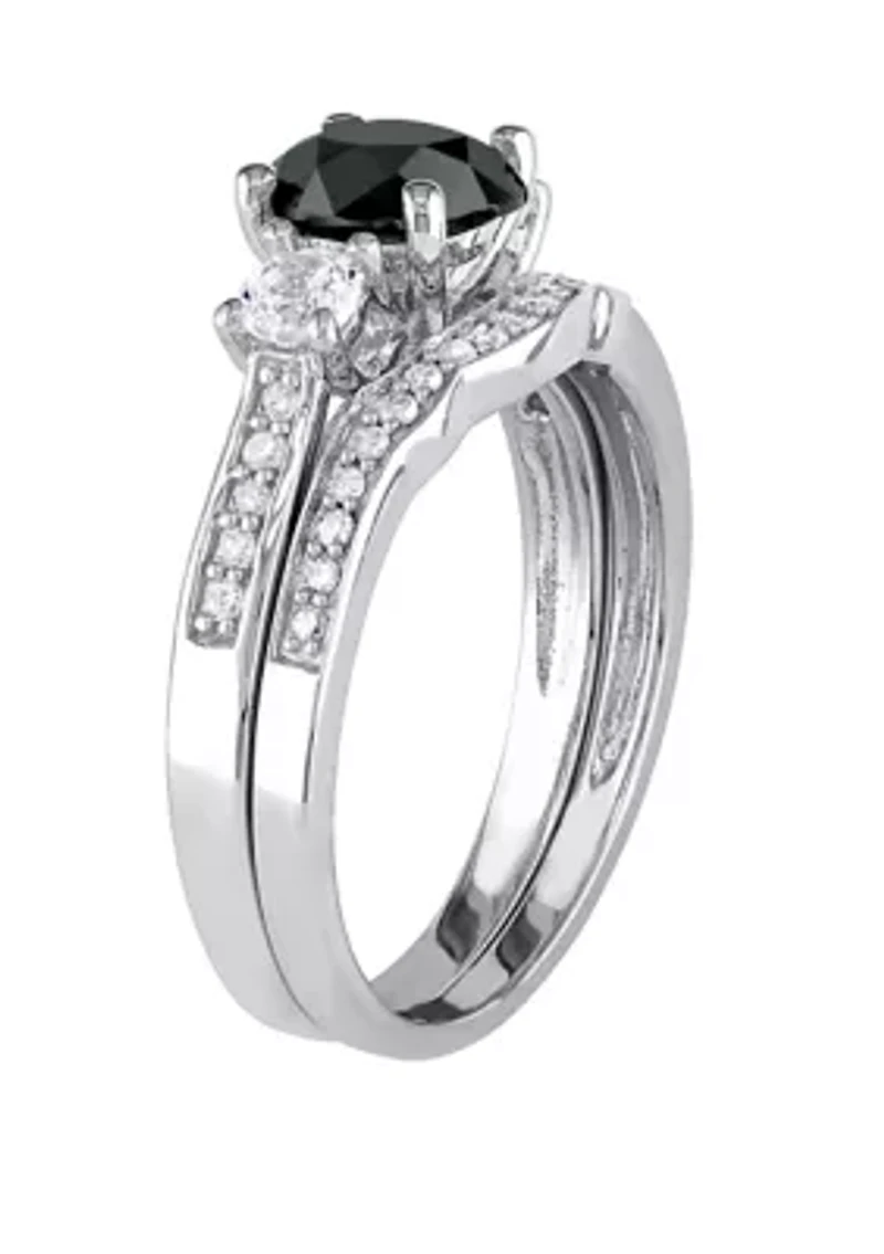 7/8 ct. t.w. Black and White Diamond 1/3 Lab Created Sapphire 3 Stone Bridal Set 10K Gold