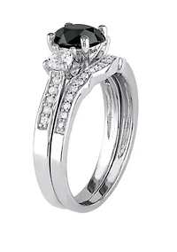 7/8 ct. t.w. Black and White Diamond 1/3 Lab Created Sapphire 3 Stone Bridal Set 10K Gold