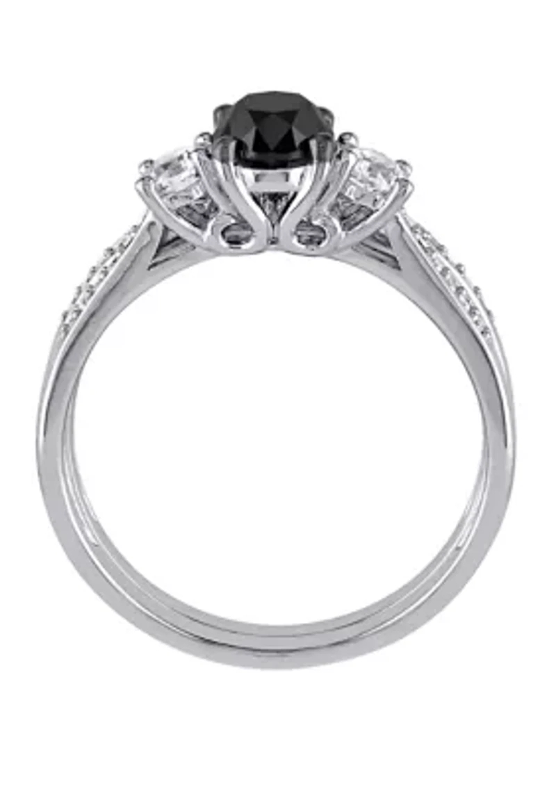 7/8 ct. t.w. Black and White Diamond 1/3 Lab Created Sapphire 3 Stone Bridal Set 10K Gold