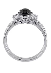 7/8 ct. t.w. Black and White Diamond 1/3 Lab Created Sapphire 3 Stone Bridal Set 10K Gold