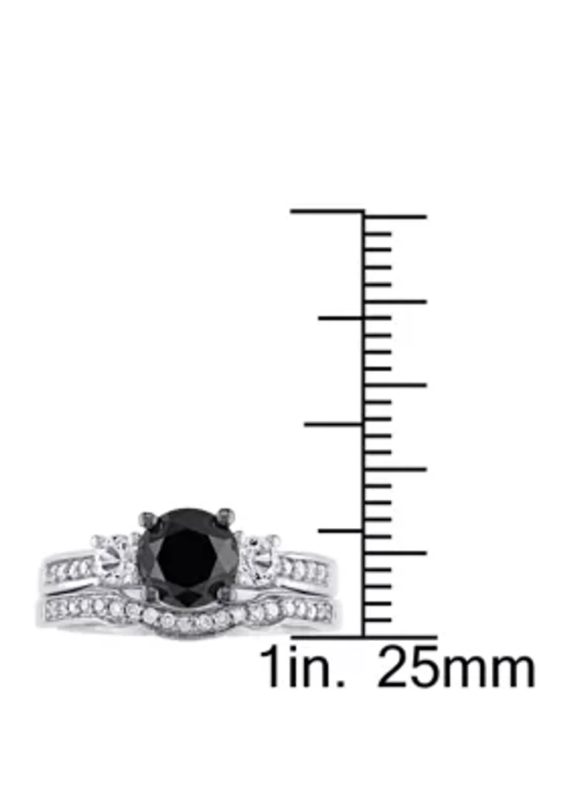 7/8 ct. t.w. Black and White Diamond 1/3 Lab Created Sapphire 3 Stone Bridal Set 10K Gold