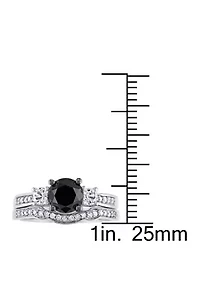 7/8 ct. t.w. Black and White Diamond 1/3 Lab Created Sapphire 3 Stone Bridal Set 10K Gold