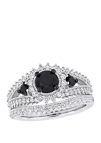 2 ct. t.w. Black and White Diamond Halo Bridal Set 10K Gold