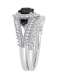 2 ct. t.w. Black and White Diamond Halo Bridal Set 10K Gold