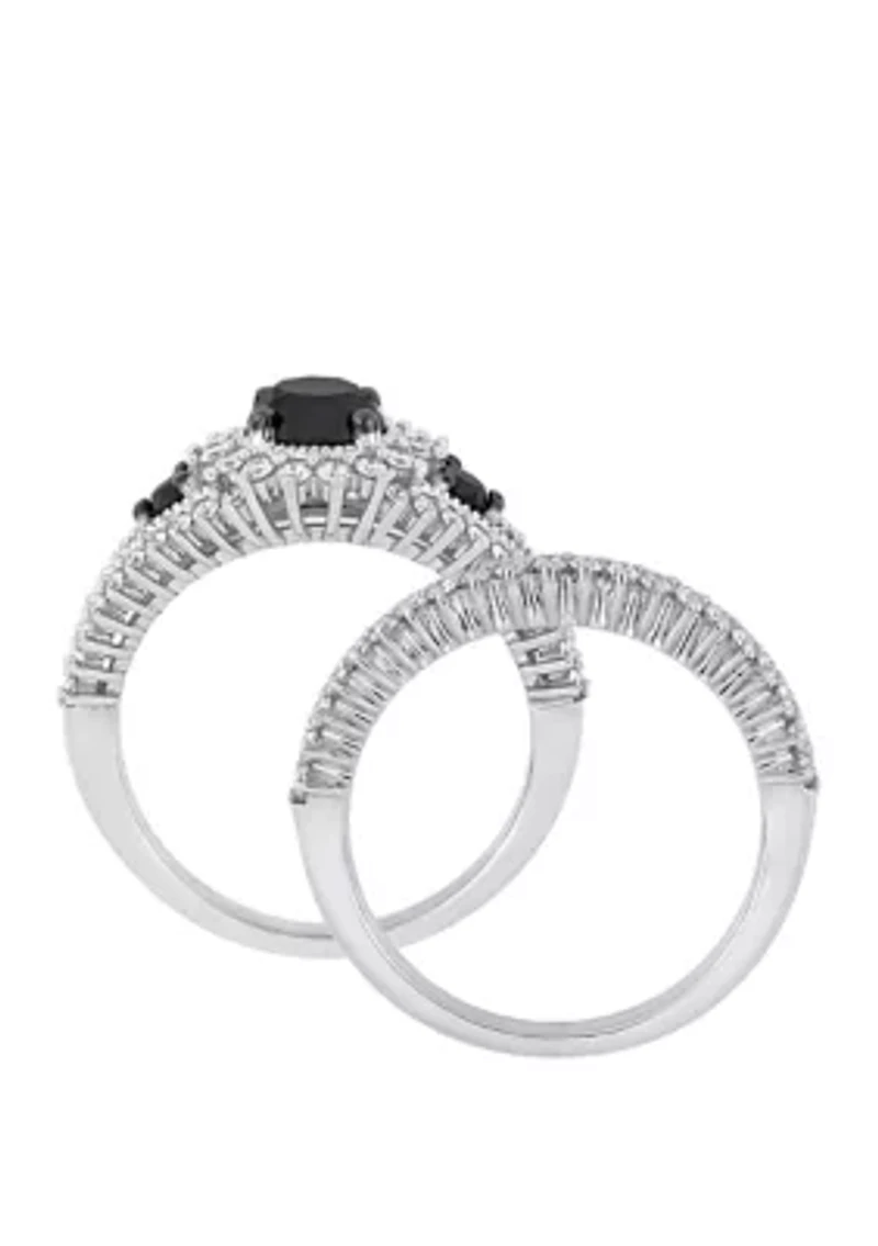 2 ct. t.w. Black and White Diamond Halo Bridal Set 10K Gold