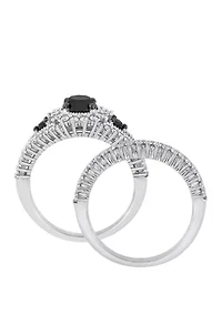 2 ct. t.w. Black and White Diamond Halo Bridal Set 10K Gold