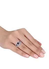 2 ct. t.w. Black and White Diamond Halo Bridal Set 10K Gold