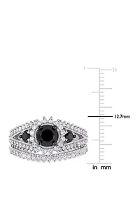 2 ct. t.w. Black and White Diamond Halo Bridal Set 10K Gold