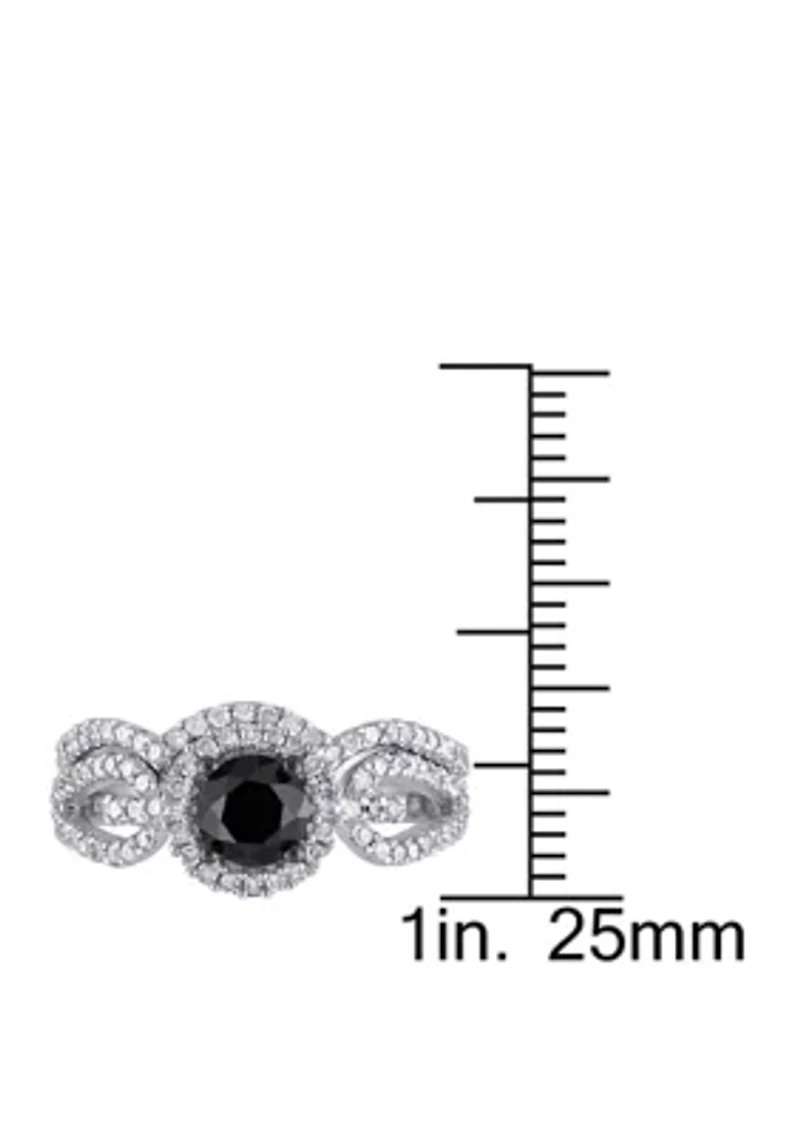 1.5 ct. t.w. Black and White Diamond Halo Crossover Bridal Set 10K Gold