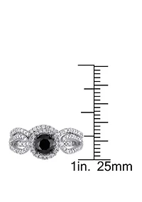 1.5 ct. t.w. Black and White Diamond Halo Crossover Bridal Set 10K Gold