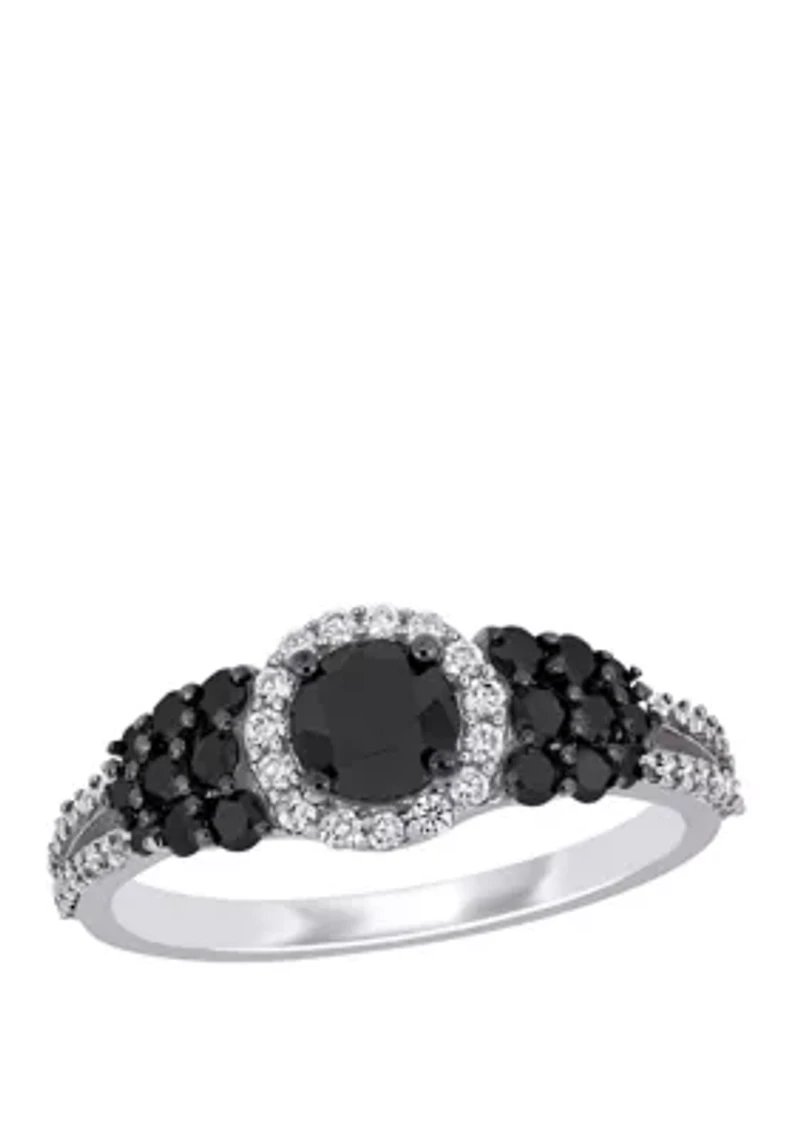1.3 ct. t.w. Black and White Diamond Halo Cluster Engagement Ring 14K Gold