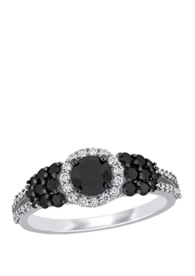 1.3 ct. t.w. Black and White Diamond Halo Cluster Engagement Ring 14K Gold