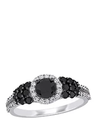 1.3 ct. t.w. Black and White Diamond Halo Cluster Engagement Ring 14K Gold