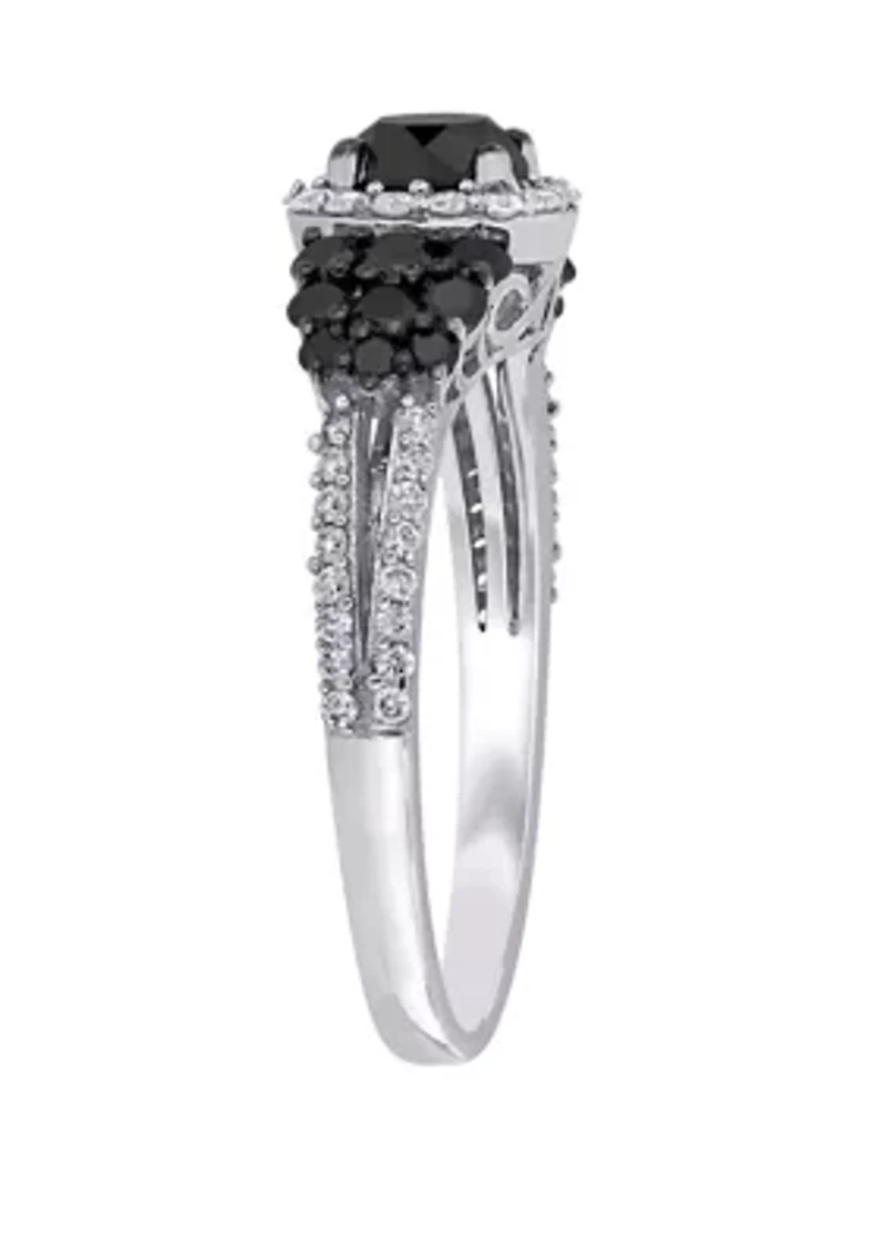 1.3 ct. t.w. Black and White Diamond Halo Cluster Engagement Ring 14K Gold