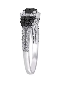 1.3 ct. t.w. Black and White Diamond Halo Cluster Engagement Ring 14K Gold