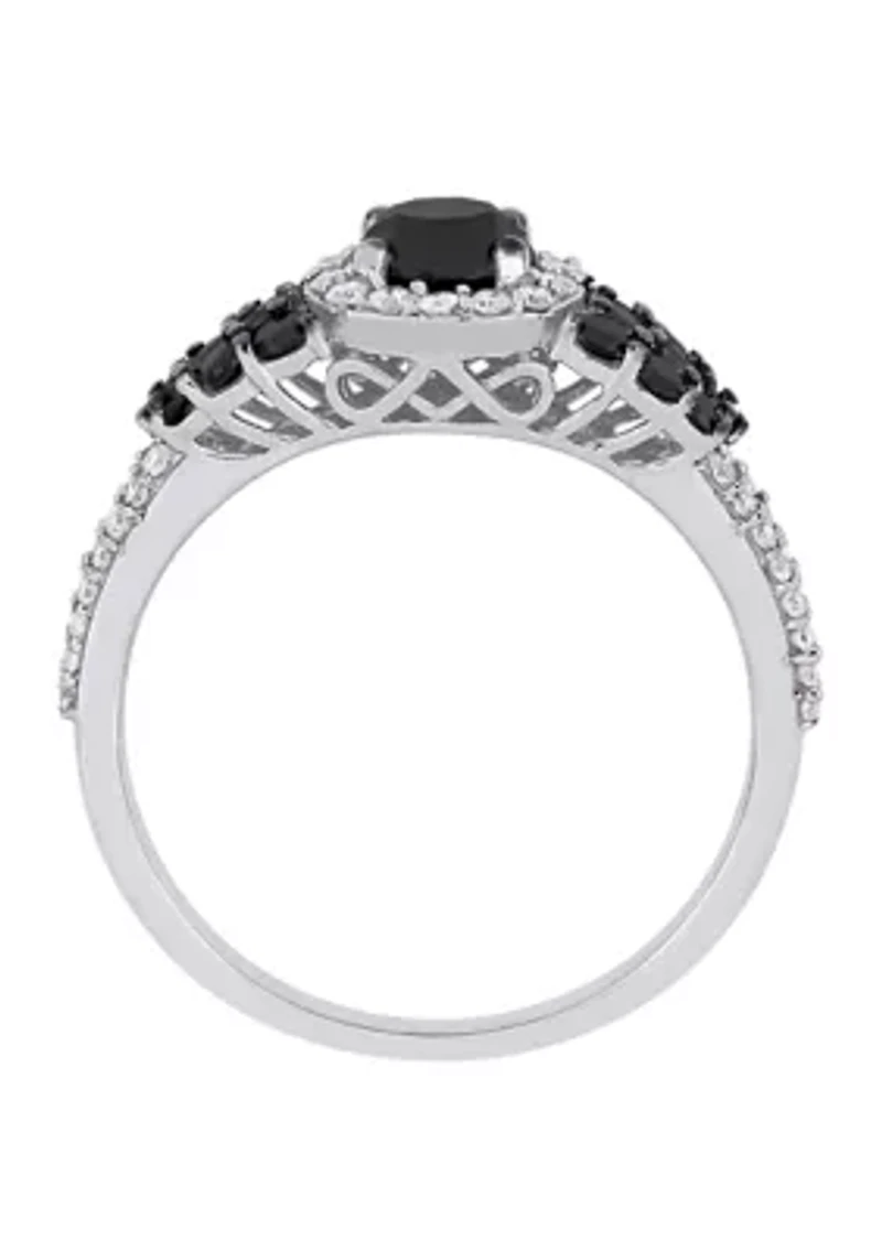 1.3 ct. t.w. Black and White Diamond Halo Cluster Engagement Ring 14K Gold