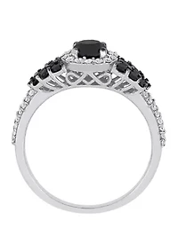 1.3 ct. t.w. Black and White Diamond Halo Cluster Engagement Ring 14K Gold