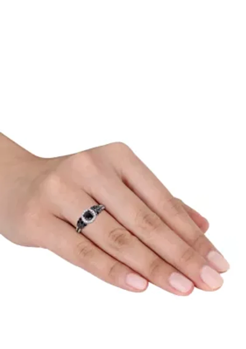 1.3 ct. t.w. Black and White Diamond Halo Cluster Engagement Ring 14K Gold