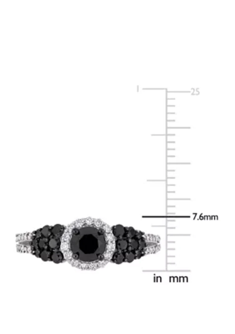 1.3 ct. t.w. Black and White Diamond Halo Cluster Engagement Ring 14K Gold