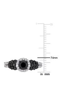 1.3 ct. t.w. Black and White Diamond Halo Cluster Engagement Ring 14K Gold