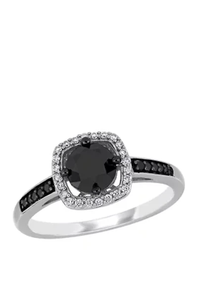 1.14 ct. t.w. Black and White Diamond Halo Engagement Ring 14K Gold