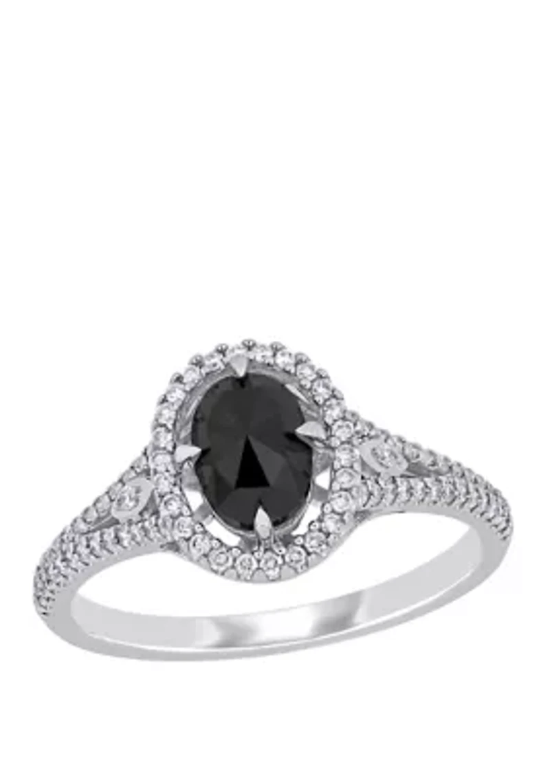 1.2 ct. t.w. Black and White Diamond Oval Halo Engagement Ring 14K Gold