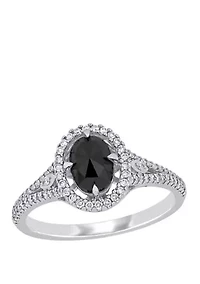 1.2 ct. t.w. Black and White Diamond Oval Halo Engagement Ring 14K Gold