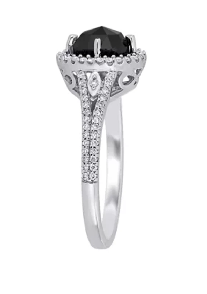 1.2 ct. t.w. Black and White Diamond Oval Halo Engagement Ring 14K Gold