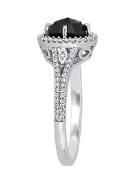 1.2 ct. t.w. Black and White Diamond Oval Halo Engagement Ring 14K Gold