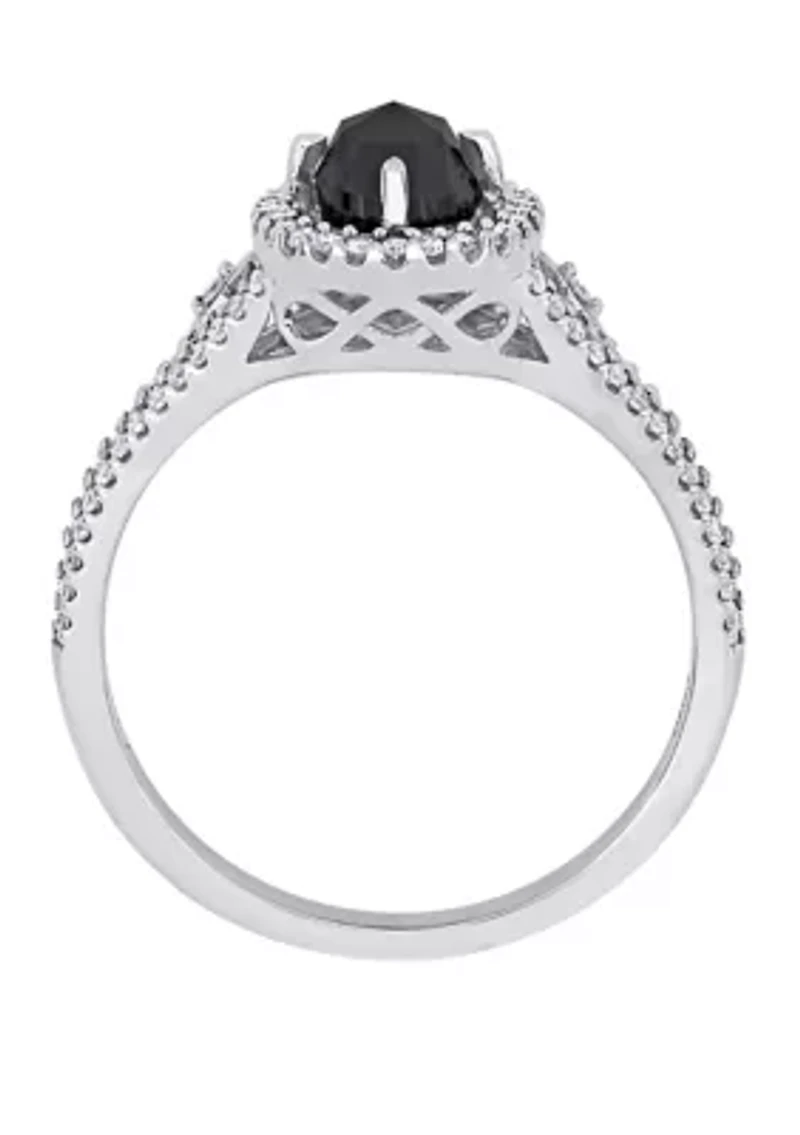 1.2 ct. t.w. Black and White Diamond Oval Halo Engagement Ring 14K Gold