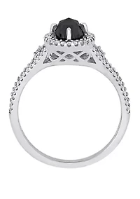1.2 ct. t.w. Black and White Diamond Oval Halo Engagement Ring 14K Gold
