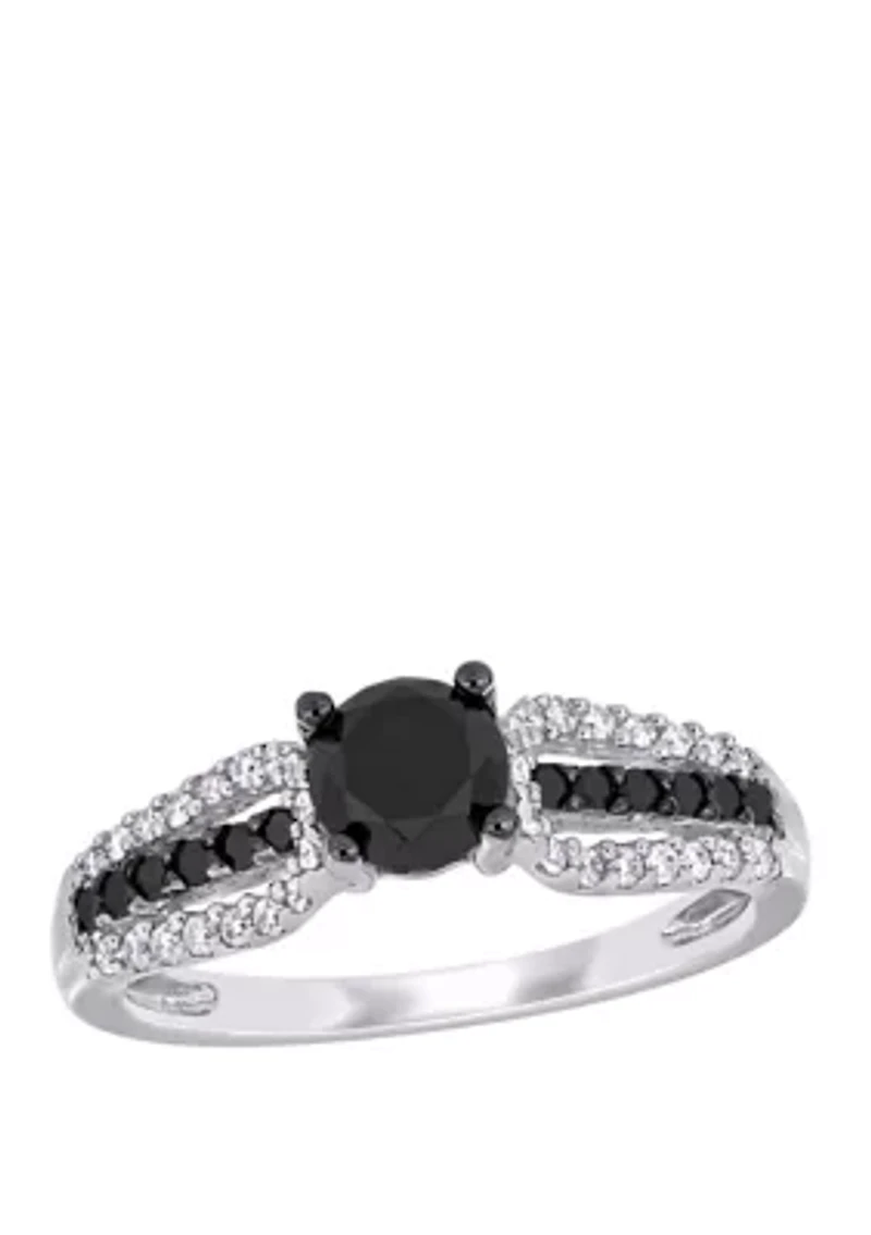 1.1 ct. t.w. Black and White Diamond Halo Engagement Ring 14K Gold