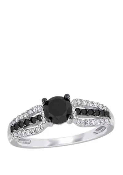 1.1 ct. t.w. Black and White Diamond Halo Engagement Ring 14K Gold