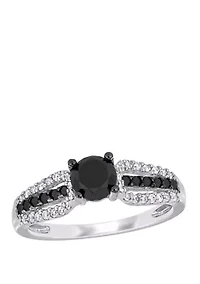 1.1 ct. t.w. Black and White Diamond Halo Engagement Ring 14K Gold