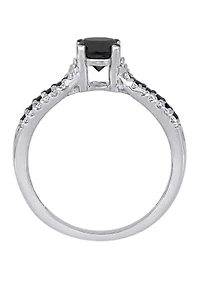 1.1 ct. t.w. Black and White Diamond Halo Engagement Ring 14K Gold