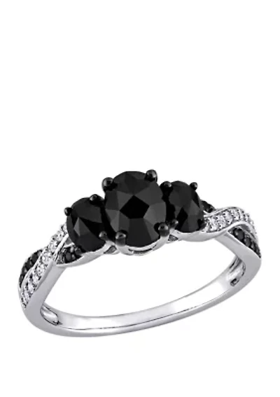 1.4 ct. t.w. Black and White Diamond 3 Stone Crossover Engagement Ring 10K Gold