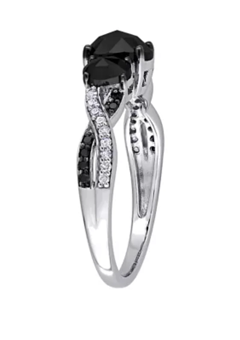 1.4 ct. t.w. Black and White Diamond 3 Stone Crossover Engagement Ring 10K Gold