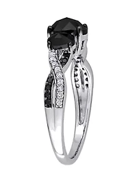 1.4 ct. t.w. Black and White Diamond 3 Stone Crossover Engagement Ring 10K Gold