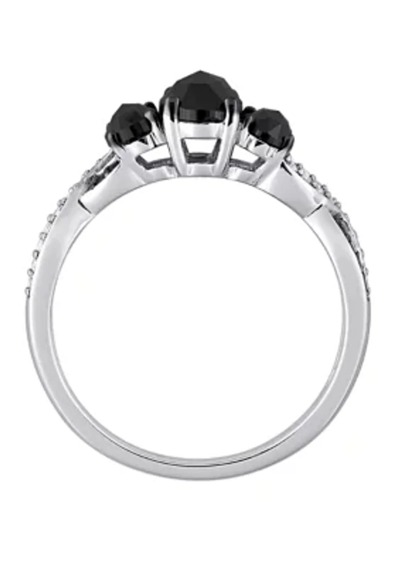 1.4 ct. t.w. Black and White Diamond 3 Stone Crossover Engagement Ring 10K Gold