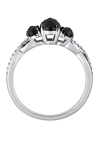 1.4 ct. t.w. Black and White Diamond 3 Stone Crossover Engagement Ring 10K Gold