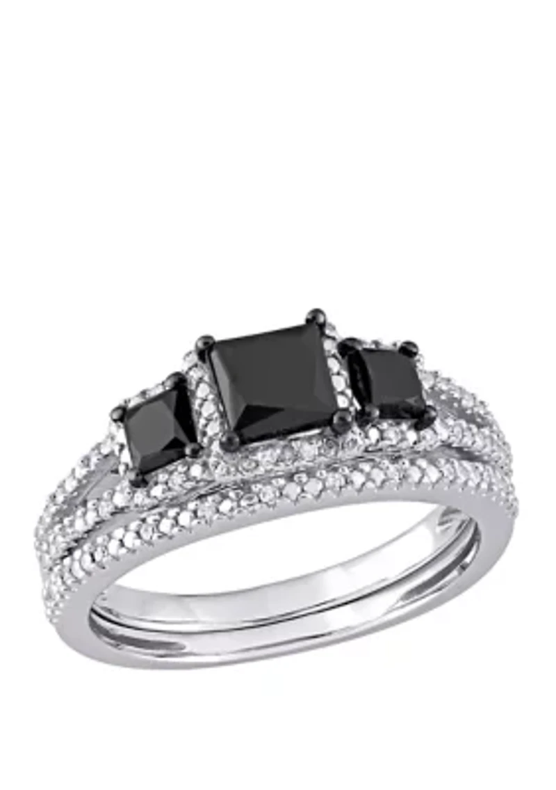 1.6 ct. t.w. Black and White Diamond 3 Stone Bridal Set 10K Gold